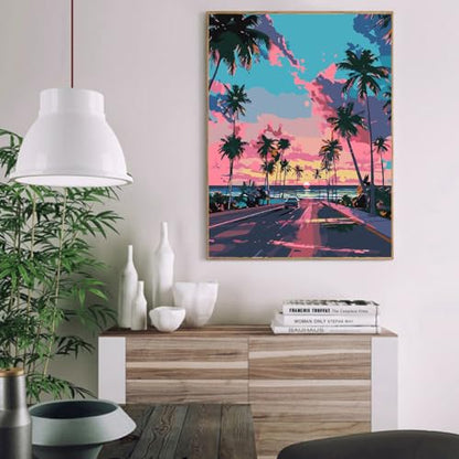 Paint by Numbers Kit for Adults,Sunset Scenery DIY Paint by Number 16x20 In | Paint by Number for Beginner,Adult Paint by Number,HD Color Canvas,DIY Tool Kits,Stress Relief Craft,Great Gift,Without Frame - color: MT6144