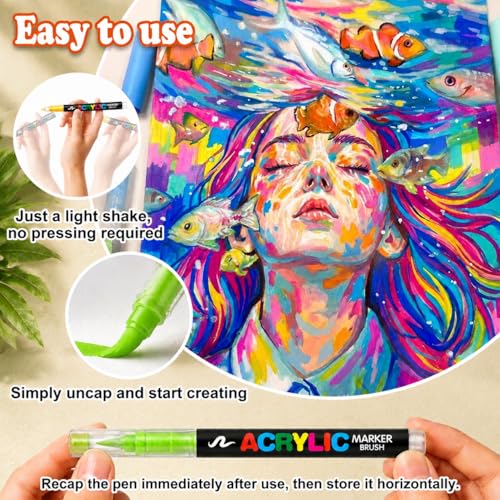 408 Acrylic Paint Markers with Storage Box, Soft Brush Tip Acrylic Paint Pens + 20 Refills, No Bleed Quick-Dry Waterproof Acrylic Markers Set for Rock Painting, Canvas, Wood, Glass, Crafts - color: 408 colors