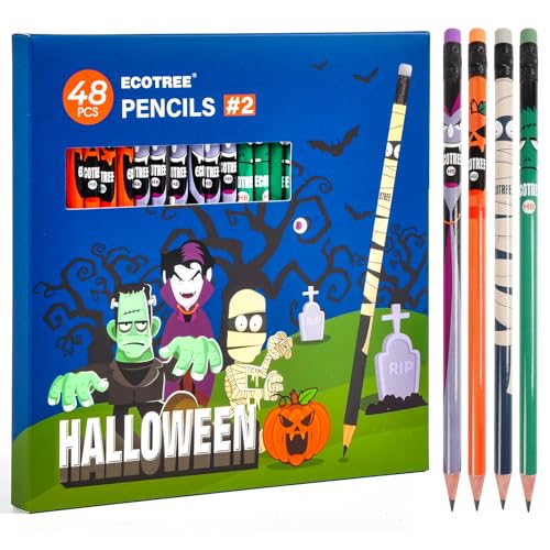 ECOTREE Halloween Party Favors Pencils #2, Pre-Sharpened HB 48 Count Bulk - color: Halloween, style: 48 COUNT