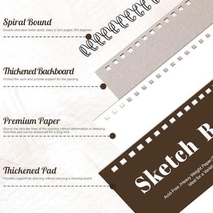 12 Pack Sketch Book 9 × 12 in, Top Spiral, 30 Sheets Each, Tan - color: Tan, size: 9 × 12Inch（12 Pack）