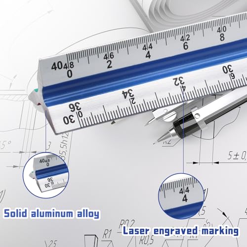 Biaungdo Engineer Scale Ruler 12 Inch Aluminum Colored for Drafting