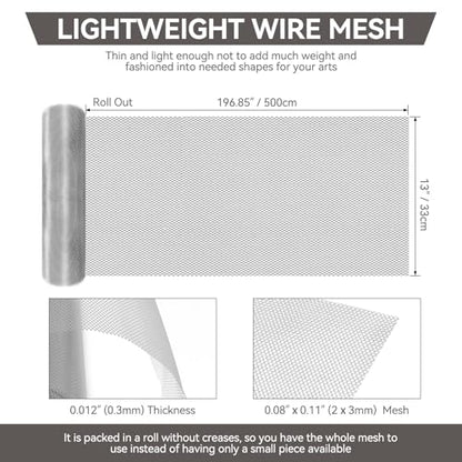 Sculpting Mesh 13 Inch by 16.4 Foot, Moldable Aluminum Mesh for Arts and Craft, Aluminum Wire Mesh Roll, Craft Mesh for DIY Projects - size: 13 Inch by 16.4 Foot