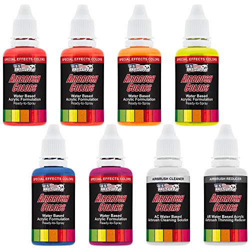 U.S. Art Supply Airbrush Paint Set, 6 Color Fluorescent Neon, 1-oz Bottles - color: 6-Color Fluorescent Set