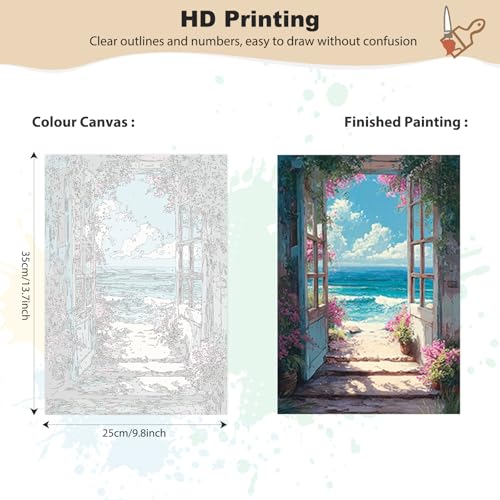 EOBROMD Framed Paint by Numbers Kits for Adults with Wooden Easel, Scenery Landscape DIY Kits Crafts for Beginner on Stretched Canvas, 3 Brushes and Acrylic Paint for Home Decor 10x14 Inch - color: LG054