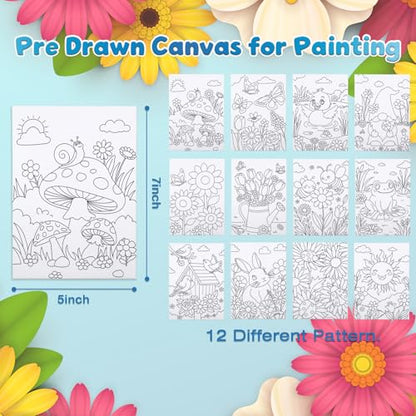 Louise Maelys Pre Drawn Canvas to Paint for Kids, 12 Pack Flowers & Animals - color: SPRING