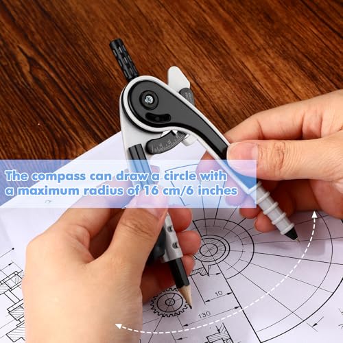 Zonon 1 Set Plastic Geometry Math Set 7 Pcs Includes 6'' / 4 '' Protractor, Drawing Compass, 45/60 Degree Triangle Rulers, 12'' / 6'' Math Ruler Transparent for Office Supplies(Clear) - color: Clear
