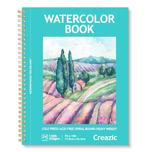 Water Color Paper Pad, 7" x 10” (24 Sheets, 140lb/300g), Spiral Bound with Tear Line. Watercolor Paint Book & Sketchbook for Adults & Kids – Ideal for Medium-Sized Projects, Skill Exercises or Travel - color: Teal, size: 7" x 10" Spiral Bound