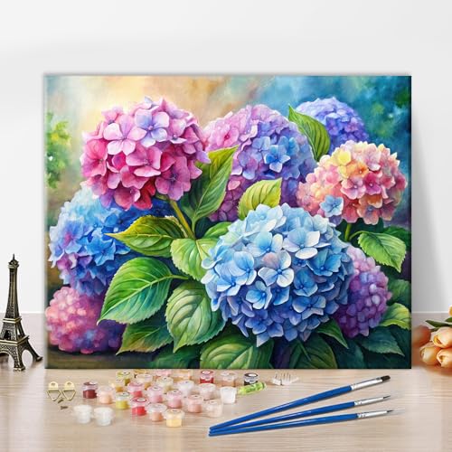 Rebotipy Flower Watercolor Hydrangeas Adult Paint by Numbers Kit | art on 16x20 inch unframed canvas with paints and brushes; proudly display your creation as wall decor. - color: Number07