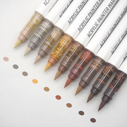 Water Based Acrylic Paint Markers Brown, 9 Colors Paint Pen Set - color: Maillard Series