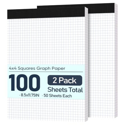 2 Pack Graph Paper 8.5 X 11, 4x4 Quad Grid Paper, 50 Sheets/Pad | Graph Paper Notebook, 4x4 Grid Ruled Paper with Blue Lines, , Drafting Paper, Quad Ruled Paper for Math, Notes & Design - color: White-Squared- 2 Pack(50 Sheets)