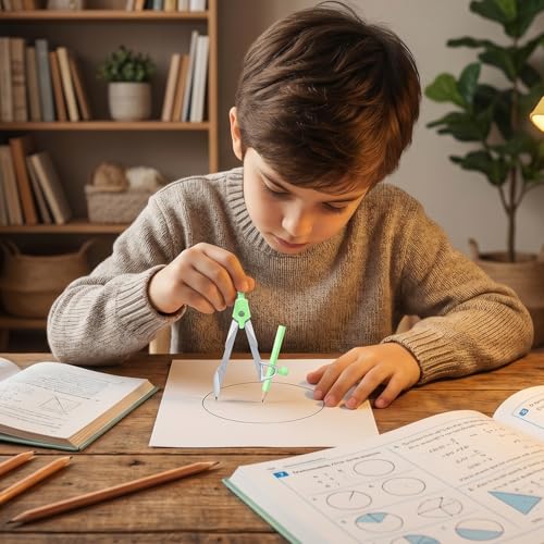 Compass Geometry Tool 9 Pcs Protractor and Compass Set Geometry Set Drawing Compass with Shatterproof Storage Box Includes Rulers Protractor Compass Eraser Pencil Sharpener Green