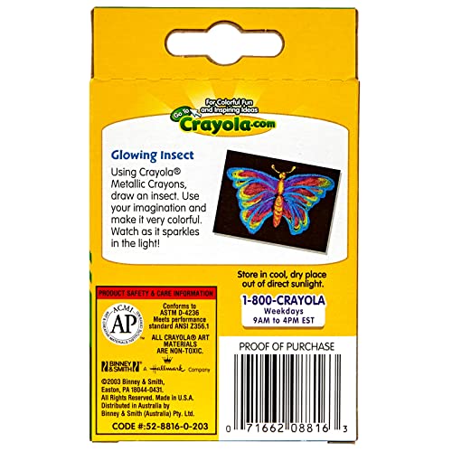 Crayola Metallic Crayons (16ct), Kids Crayons for Coloring and Drawing, Glitter, Shiny, and Unique Colors, Gift for Kids, Nontoxic, 3+