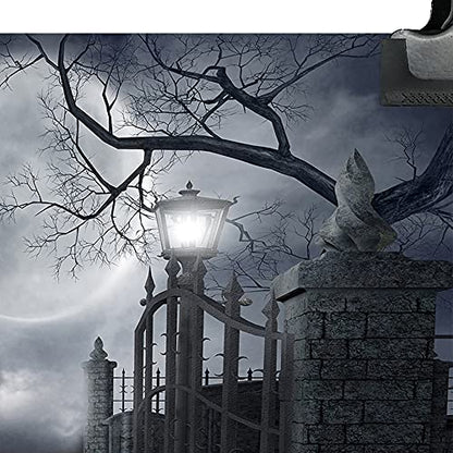 Halloween Night Full Moon Backdrop Gloomy Woods Graveyard Photography Background Horrible Cemetery Spooky Party Banner Halloween Party Decoration Photo Booth Props 10X8FT TP17H - size: 10X8FT