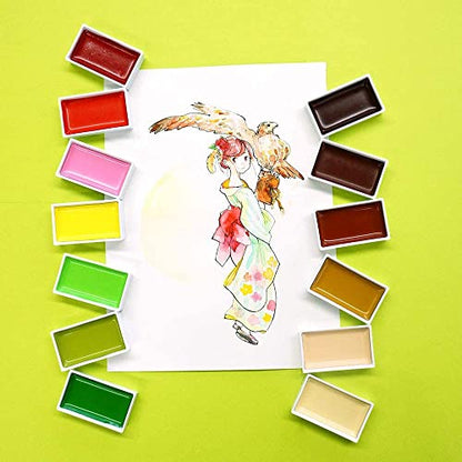 Kuretake Gansai Tambi Watercolor Paint Set, 36 Colors, Made in Japan | 36 vivid opaque colors, non-granulating pigment, large pans, palette & color chart, Professional Use, Artist Grade