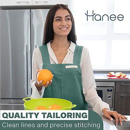 Cotton Aprons for Women and Men | Cross-Back Apron with Pockets - color: Green