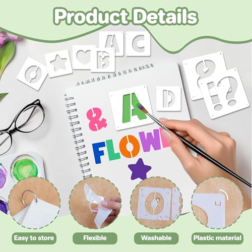80Pcs Letter Stencils Reusable Alphabet and Number Stencil,2Inch&3Inch | Small Stencil Letters for Crafts,Letter Drawing Stencils,on Wall,DIY Art Project,Rock,Fabric,Chalkboard - size: 2Inch&3Inch