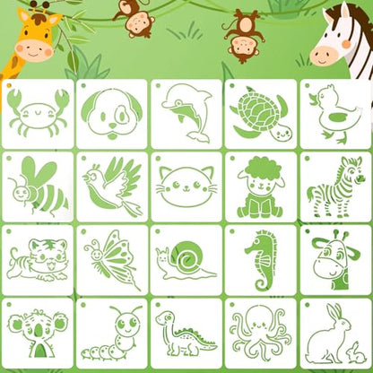 JULMELON 20Pcs Animal Stencils for Painting on Wood, Cute DIY Art Drawing | Reusable Style Stencil, for Kids Crafts DIY Art Projects, Cute Animal Drawing Painting, 3x3 Inch - style: Animal Stencils