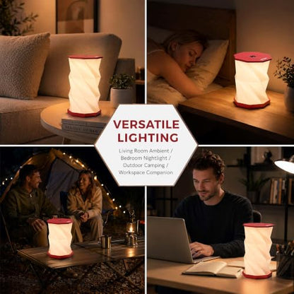 Portable Foldable Table Lamp, Japanese Gift, Paper Lantern Lights | Touch Control Dimmable Lamp with 3 Adjustable Heights, Rechargeable Warm Light, Travel Gifts for Women Men Couples (Red) - color: Red