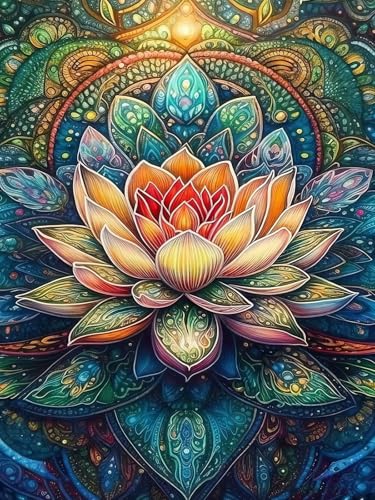CHWGLFGG 5D Mandala Lotus Diamond Art Kits for Adults Beginners 12x16inch - color: KM1077-1