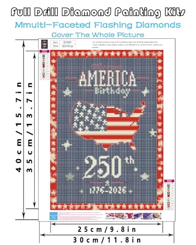 askkqtx Independence Day Diamond Art Kits for Adults 12x16 Inch | 250th Anniversary Diamond Painting Kits for Beginners, DIY 5D Round Full Drill Crystal Dots Gem Art Craft Home Decor - color: Independence-G9489