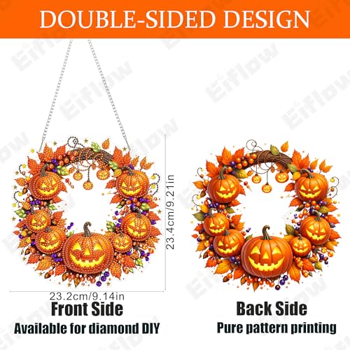 Eiflow Acrylic Diamond Art Hanging Kit for Adults, DIY Diamonds Painting Door Hanger Board Kit, Special Crystal Diamond Art Painting Pendant Ornament (Pumpkin Wreath) - color: Pumpkin Wreath