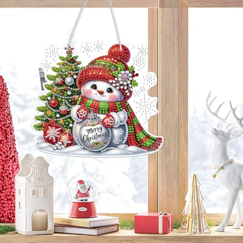 Bowetile Christmas Wreath Hanging Diamond Art Painting Kits for Adults, 5D Special Shape Diamond Art Kits Snowman, Crystal Gem Painting Arts and Crafts for Adults for Home Garden Decor - color: Snowman-02