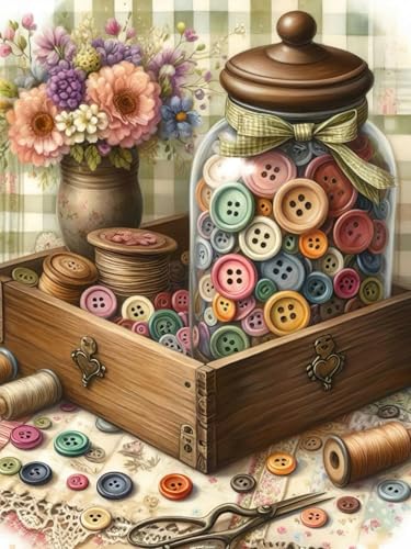 HHMATITS Vintage Sewing Button Diamond Art Kits for Adults 12x16IN - color: Button