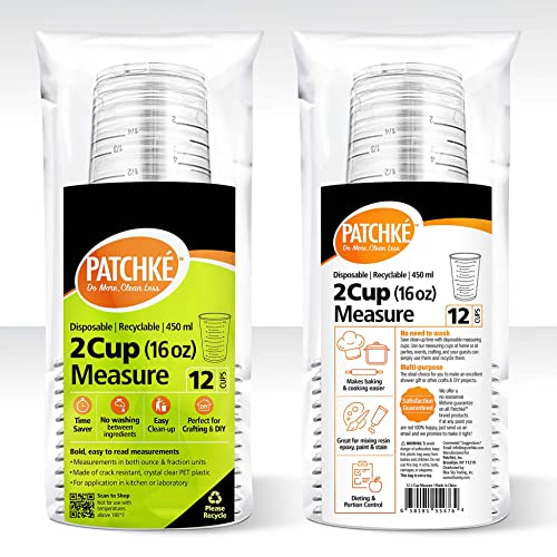 16 Oz - 2 Cup 450 ML - Disposable Measuring Cups - Plastic Graduated Mixing Cups - for Mixing Resin/Epoxy, Paint, Cooking, Baking and Crafts (12 pack) - size: 16 OZ - 12 pack