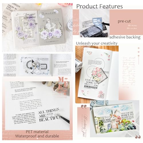 PET Tape Stickers for Scrapbooking Supplies, Lettering Stickers for DIY - color: Romance