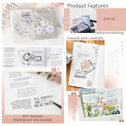 PET Tape Stickers for Scrapbooking Supplies, Lettering Stickers for DIY - color: Romance