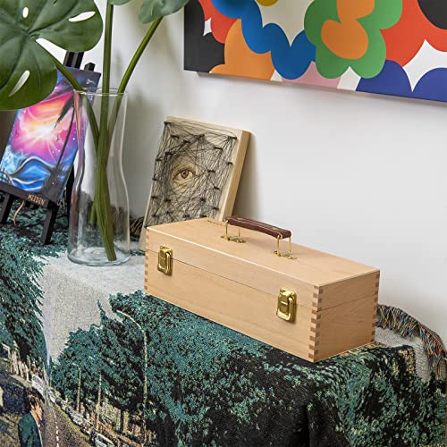 MEEDEN Medium Art Supply Storage Box - Multi-Function Solid Beech Wooden Chest/Art Tool Box with Lift Out Trays for Paint Brush, Pencil, Pastel, and More Art Supplies 14-1/5"W × 5-1/8"D × 4-1/3"H - size: Small