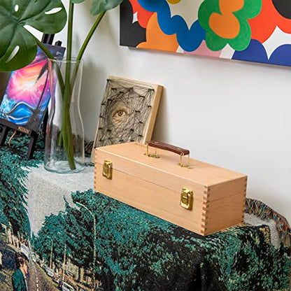 MEEDEN Medium Art Supply Storage Box - Multi-Function Solid Beech Wooden Chest/Art Tool Box with Lift Out Trays for Paint Brush, Pencil, Pastel, and More Art Supplies 14-1/5"W × 5-1/8"D × 4-1/3"H - size: Small