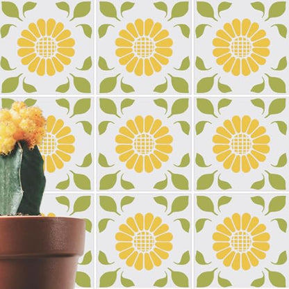 9PCS Reusable Tile Stencils 8x8 Inch - Spanish Talavera & Mandala Painting Templates for Floors, Walls, Furniture DIY Home Decor - Wall Floor Stencils Set