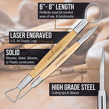 U.S. Art Supply Pottery & Clay Tools Set (53-Piece) | Includes Pottery Tools, Canvas Case for Sculpting, Ceramics, and Easy Storage & Transport - size: 53-Piece with Plastic Case