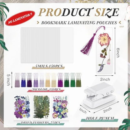 Fuyoooo 376 Pcs Pressed Flower Bookmark Kit,Purple,2 x 6 Inch - color: Purple, size: 2 x 6 Inch