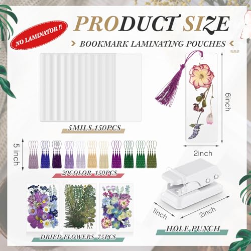 Fuyoooo 376 Pcs Pressed Flower Bookmark Kit,Purple,2 x 6 Inch - color: Purple, size: 2 x 6 Inch