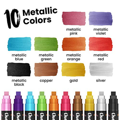 10mm Metallic Car Window Markers - Washable Chalk Markers for Blackboards - size: Wide Tip - 10mm