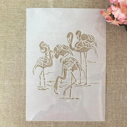 TIAMECH A4 Reusable Flamingo Stencil for Painting | Waterfowl Pond Layering Template, DIY Wall Art, Wood Furniture, Scrapbook & Crafts (8.3x11.7inch) - style: Many Flamingos