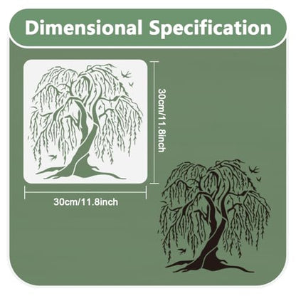 Willow Tree Stencil for Painting on Wall 11.8 x 11.8 Inch Reusable Plastic Craft Stencil for Painting on Wood Fabric Furniture, DIY Home Decor Stencils | 11.8" x 11.8" Plastic Craft Stencil, Willow Tree Wall Stencil, DIY Home Decor Template for Wood Fabri