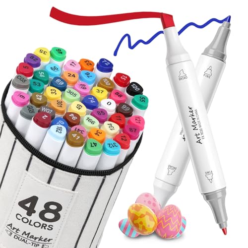 IONSGAKO 48 Colors Alcohol Markers Set,Dual Tip Coloring Markers for Adult - color: 48 Colors