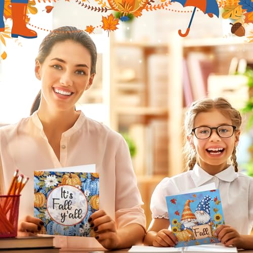 Saillong 12 Pack Blue Fall Diamond Painting Greeting Cards with Envelopes | Fall Diamond Art Cards Kits for Adults, DIY Thanksgiving Cards, Autumn 5d Rhinestones, DIY Crafts, Family Friend, Fall Gifts - color: Blue Fall