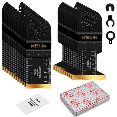 KELIN 22pcs Titanium Oscillating Tool Blades, Universal Multitool Blades | Oscillating Saw Blade for Metal Wood Detail Cutting,Standard Size,Multitool Wood Blades For Bosch Fein Milwaukee Ryobi Dewalt - size: 22 PCS (New Package)