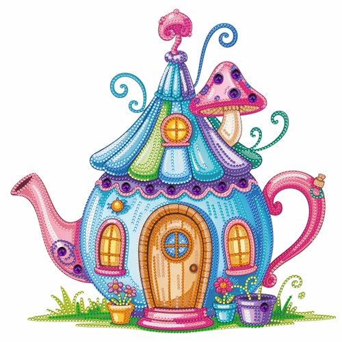 Special Shaped Partial Drill Diamond Painting Kit, 13.8×15.8 Inch Teacup Castle with Pink Roses Irregular Crystal Rhinestone Diamond Art, DIY Handmade Canvas Wall Decor Craft Gift for Adults (ZFM226) - color: ZFM226