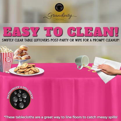 Grandipity Plastic Table Cloth Disposable 12 Pack 84" Round Hot Pink | Plastic table covers, durable disposable tablecloths, fade and tear-resistent table cover for party, event - color: Hot Pink, size: 84in. Round