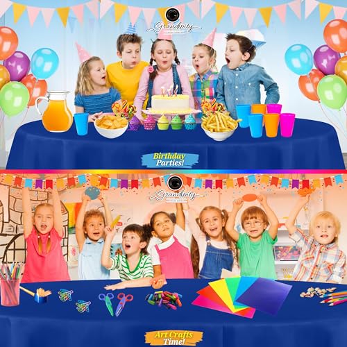 Grandipity Blue Plastic Table Cloth Disposable (6 Pk) 84in Round Tablecloth Premium Party Table Cloths Disposable - Perfect Table Cloth Round Cover for Any Table Up to 6 Feet - color: Blue, size: 84 inches Round