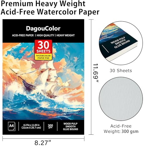 DagouColor Watercolor Paper Pad, 30 Sheets - Boat Yellow, A4, 1 Pack | 140lb/300gsm Cold-pressed Paper, Artist Book for Adults Beginners, Painting, Drawing, Mixed Media - color: Boat Yellow