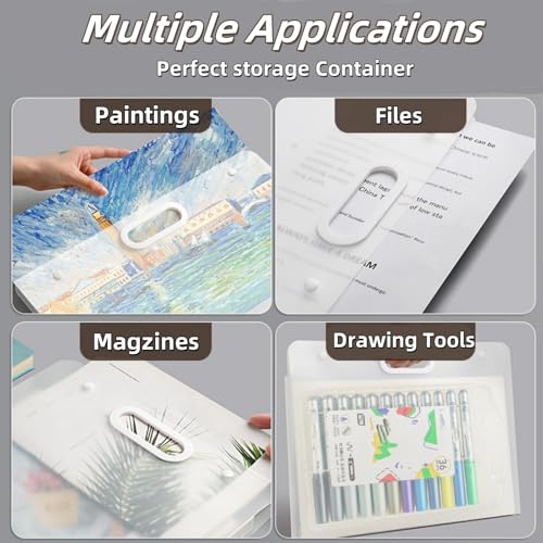 Covzoe Plastic Art Portfolio Case with Handle, 17" x 13" | Clear Waterproof Portfolio Folder, Poster Storage Bag Bulletin Board Holder for Artwork, Drawing Pads, Charts