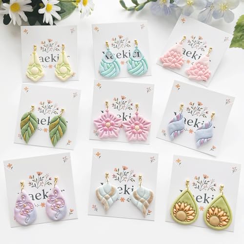 Xaekicr 9 Pcs Boho Polymer Clay Cutters with Hole - Lotus, Leaf & Mandala Shape Jewelry Making Tools for Earrings & Pendants, Soft Clay Molds - color: 2C color