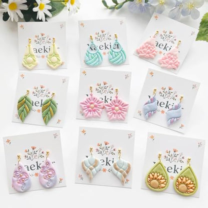 Xaekicr 9 Pcs Boho Polymer Clay Cutters with Hole - Lotus, Leaf & Mandala Shape Jewelry Making Tools for Earrings & Pendants, Soft Clay Molds - color: 2C color