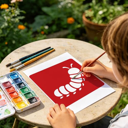 CUTHOLLOW Animals Fruit Plant Stencils, 24PCS 8-Inch Reusable Plastic | 24PCS 8-Inch Animals, Fruit & Plant Shapes, Reusable Washable Plastic, Painting, Crafts, Wall Art & Sidewalk Chalk - style: Garden Animals